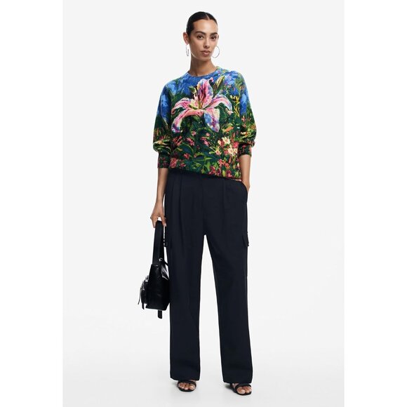 Women's Garden Sweater Recycled Acrylic Floral Pattern Regular Fit Medium - Picture 2 of 5